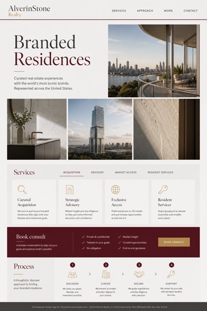 Property website design for United States, showing a clear opening, service information, supporting content, and a focused inquiry action.