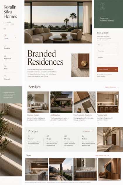 Property website design for United States, showing a clear opening, service information, supporting content, and a focused inquiry action.