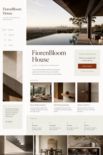 Property website design for United States, showing a clear opening, service information, supporting content, and a focused inquiry action.