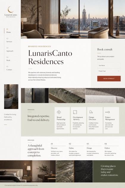 Property website design for United States, showing a clear opening, service information, supporting content, and a focused inquiry action.