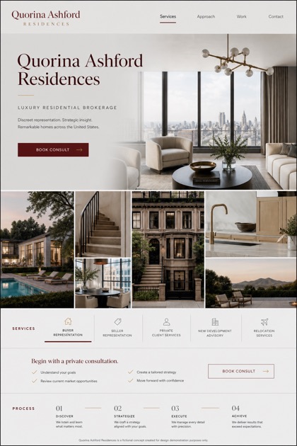 Property website design for United States, showing a clear opening, service information, supporting content, and a focused inquiry action.