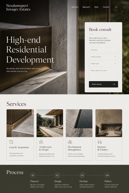 Property website design for United States, showing a clear opening, service information, supporting content, and a focused inquiry action.