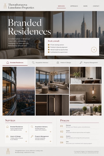 Property website design for United States, showing a clear opening, service information, supporting content, and a focused inquiry action.