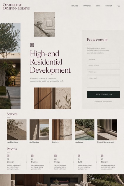 Property website design for United States, showing a clear opening, service information, supporting content, and a focused inquiry action.