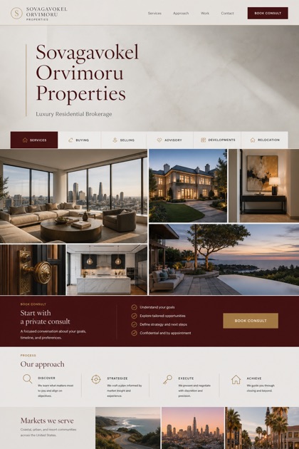 Property website design for United States, showing a clear opening, service information, supporting content, and a focused inquiry action.