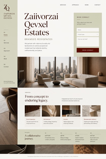 Property website design for United States, showing a clear opening, service information, supporting content, and a focused inquiry action.