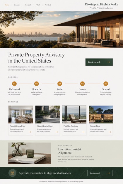 Property website design for United States, showing a clear opening, service information, supporting content, and a focused inquiry action.