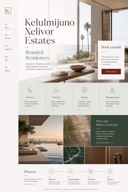 Property website design for United States, showing a clear opening, service information, supporting content, and a focused inquiry action.