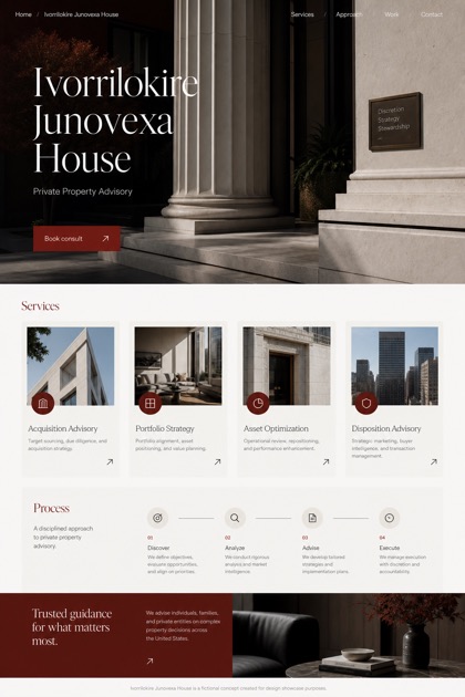 Property website design for United States, showing a clear opening, service information, supporting content, and a focused inquiry action.