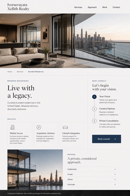 Property website design for United States, showing a clear opening, service information, supporting content, and a focused inquiry action.