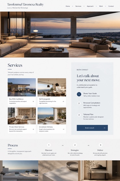 Property website design for United States, showing a clear opening, service information, supporting content, and a focused inquiry action.