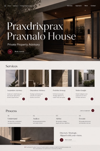 Property website design for United States, showing a clear opening, service information, supporting content, and a focused inquiry action.