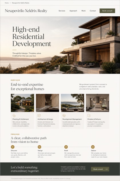 Property website design for United States, showing a clear opening, service information, supporting content, and a focused inquiry action.
