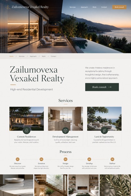 Property website design for United States, showing a clear opening, service information, supporting content, and a focused inquiry action.