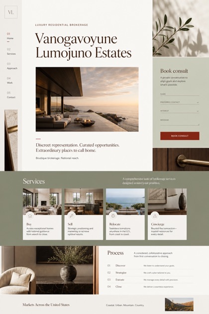 Property website design for United States, showing a clear opening, service information, supporting content, and a focused inquiry action.