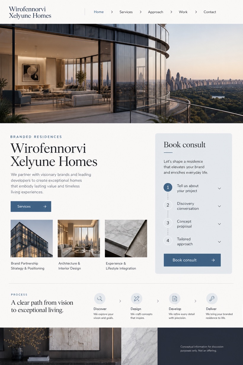 Property website design for United States, showing a clear opening, service information, supporting content, and a focused inquiry action.