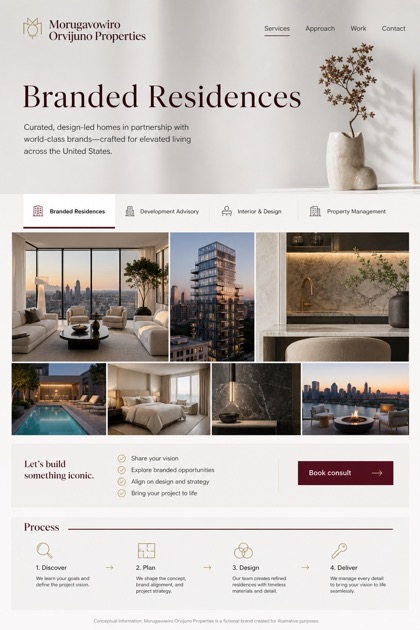 Property website design for United States, showing a clear opening, service information, supporting content, and a focused inquiry action.