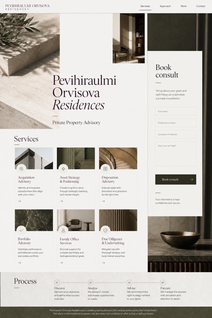 Property website design for United States, showing a clear opening, service information, supporting content, and a focused inquiry action.