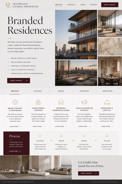 Property website design for United States, showing a clear opening, service information, supporting content, and a focused inquiry action.