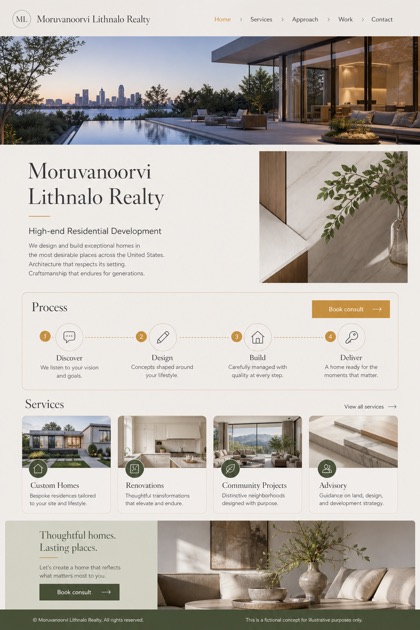 Property website design for United States, showing a clear opening, service information, supporting content, and a focused inquiry action.