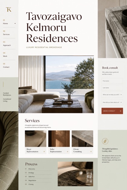 Property website design for United States, showing a clear opening, service information, supporting content, and a focused inquiry action.
