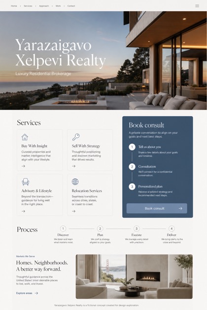 Property website design for United States, showing a clear opening, service information, supporting content, and a focused inquiry action.