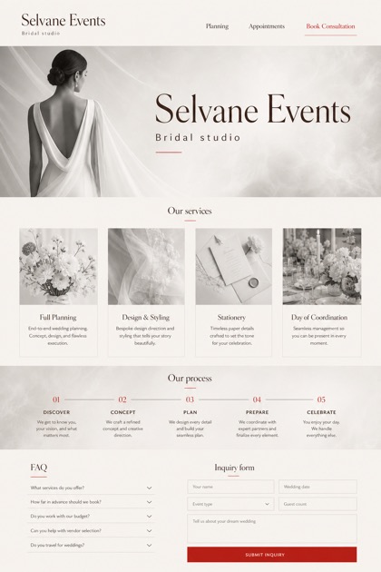 Weddings & Events website design for United States, showing a clear opening, service information, supporting content, and a focused inquiry action.