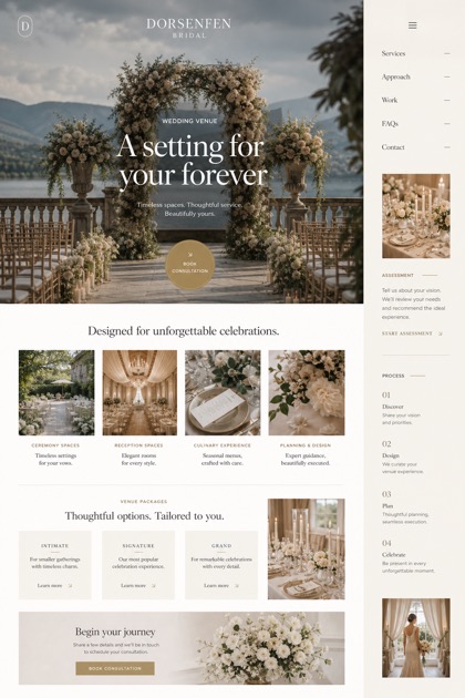 Weddings & Events website design for United States, showing a clear opening, service information, supporting content, and a focused inquiry action.