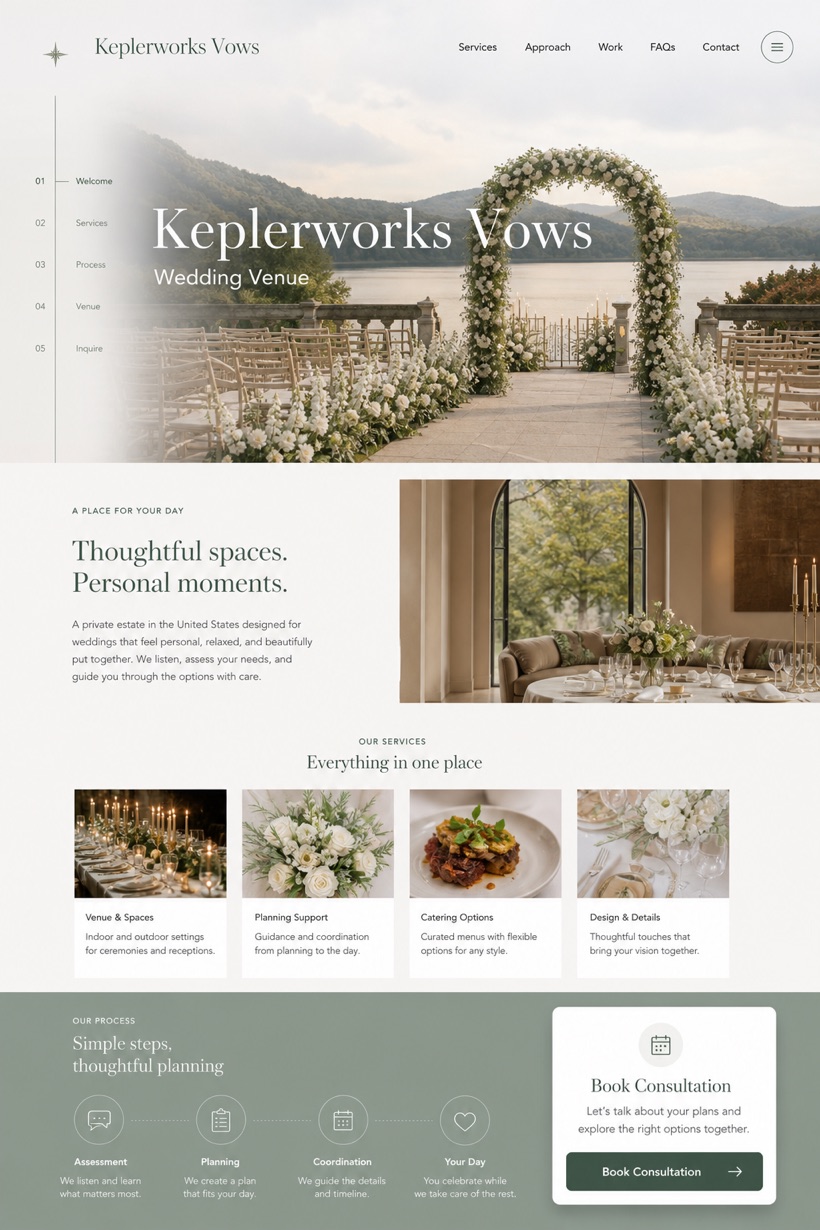 Weddings & Events website design for United States, showing a clear opening, service information, supporting content, and a focused inquiry action.