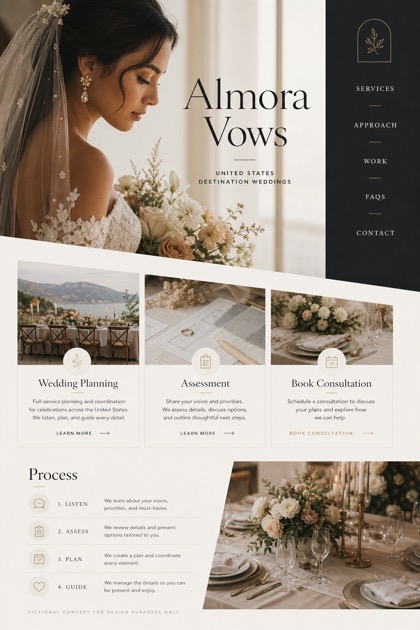 Weddings & Events website design for United States, showing a clear opening, service information, supporting content, and a focused inquiry action.