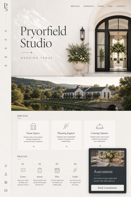 Weddings & Events website design for United States, showing a clear opening, service information, supporting content, and a focused inquiry action.