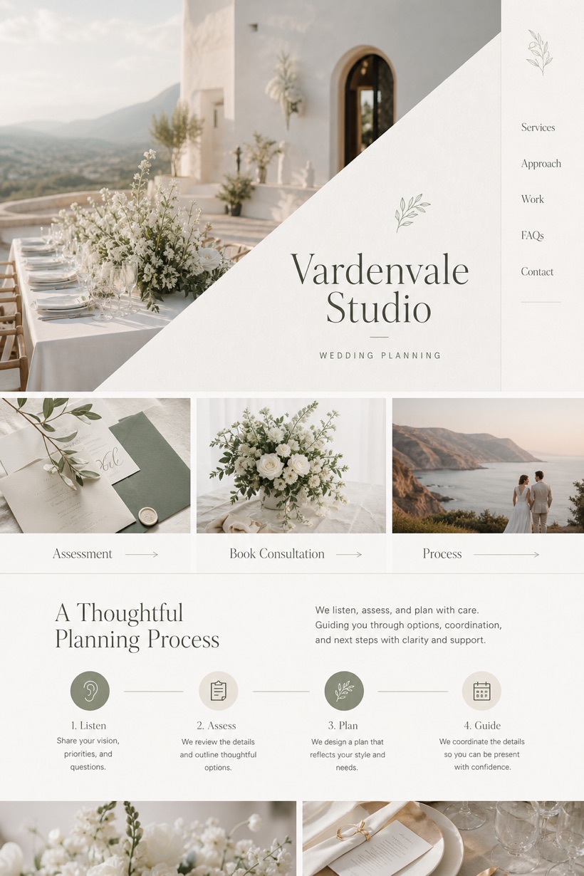 Weddings & Events website design for United States, showing a clear opening, service information, supporting content, and a focused inquiry action.