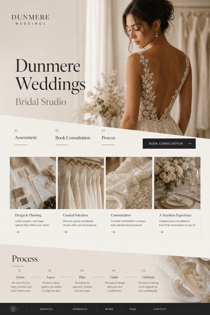 Weddings & Events website design for United States, showing a clear opening, service information, supporting content, and a focused inquiry action.