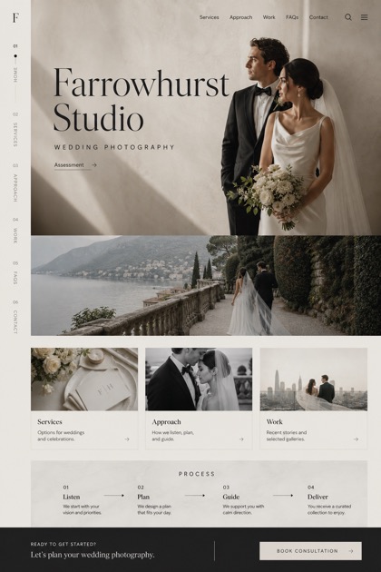 Weddings & Events website design for United States, showing a clear opening, service information, supporting content, and a focused inquiry action.