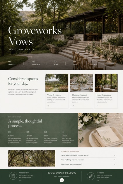 Weddings & Events website design for United States, showing a clear opening, service information, supporting content, and a focused inquiry action.