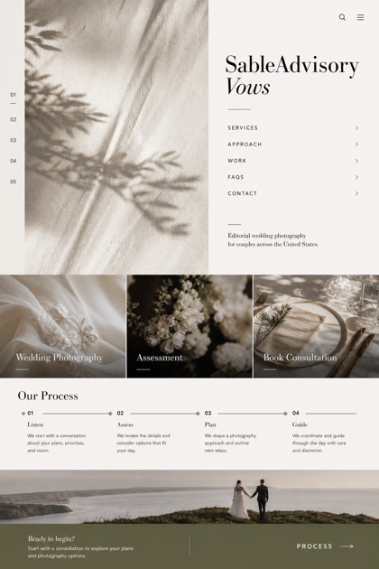 Weddings & Events website design for United States, showing a clear opening, service information, supporting content, and a focused inquiry action.