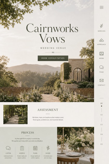 Weddings & Events website design for United States, showing a clear opening, service information, supporting content, and a focused inquiry action.