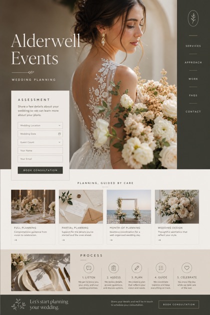 Weddings & Events website design for United States, showing a clear opening, service information, supporting content, and a focused inquiry action.