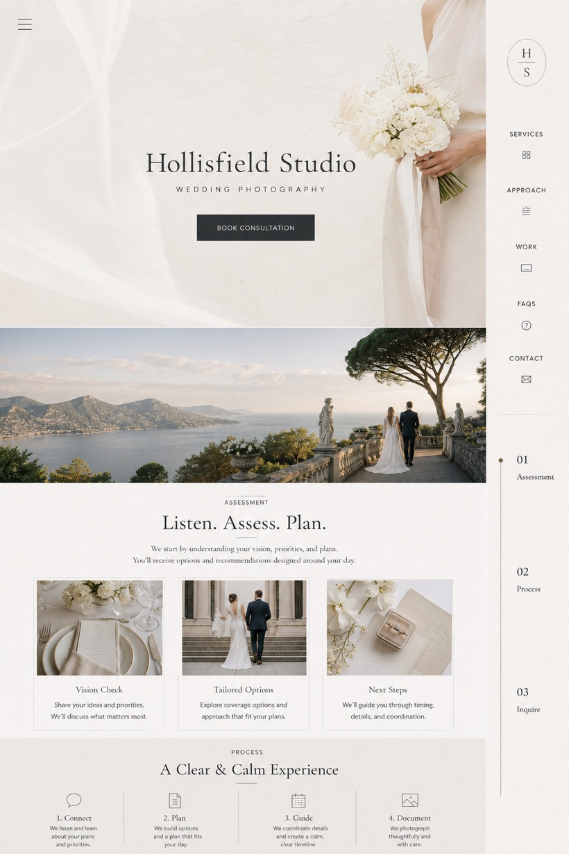 Weddings & Events website design for United States, showing a clear opening, service information, supporting content, and a focused inquiry action.
