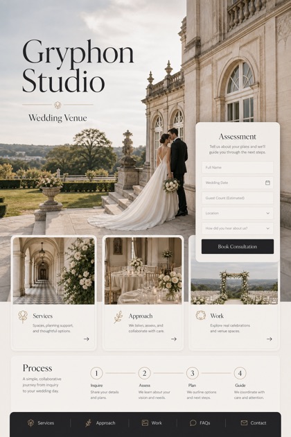 Weddings & Events website design for United States, showing a clear opening, service information, supporting content, and a focused inquiry action.