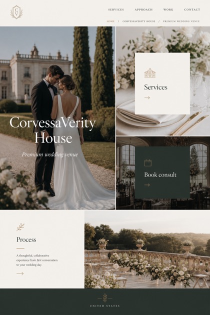 Weddings & Events website design for United States, showing a clear opening, service information, supporting content, and a focused inquiry action.