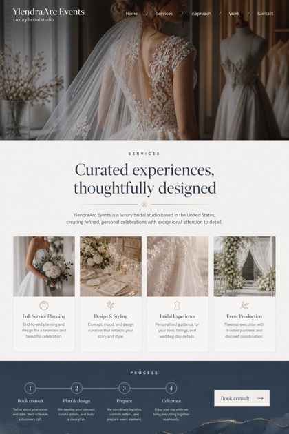 Weddings & Events website design for United States, showing a clear opening, service information, supporting content, and a focused inquiry action.