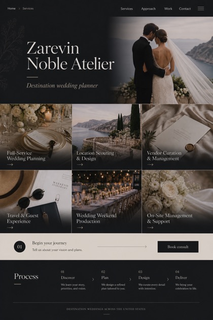 Weddings & Events website design for United States, showing a clear opening, service information, supporting content, and a focused inquiry action.