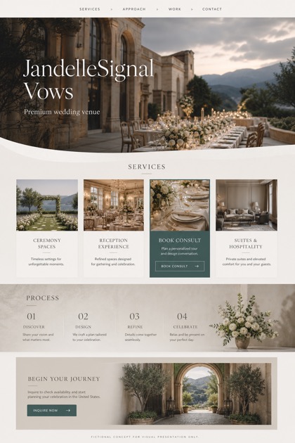 Weddings & Events website design for United States, showing a clear opening, service information, supporting content, and a focused inquiry action.