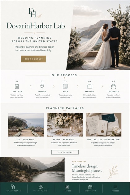 Weddings & Events website design for United States, showing a clear opening, service information, supporting content, and a focused inquiry action.