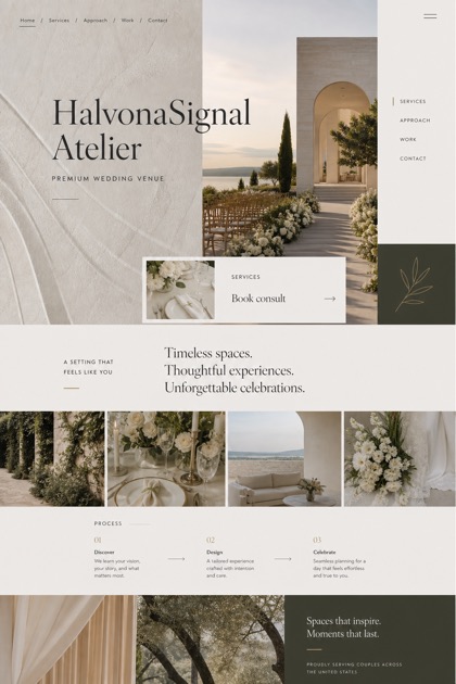 Weddings & Events website design for United States, showing a clear opening, service information, supporting content, and a focused inquiry action.