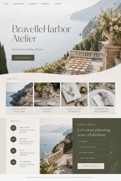 Weddings & Events website design for United States, showing a clear opening, service information, supporting content, and a focused inquiry action.