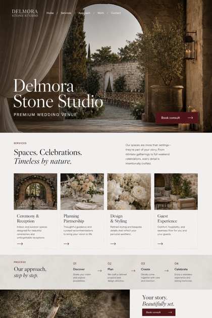 Weddings & Events website design for United States, showing a clear opening, service information, supporting content, and a focused inquiry action.