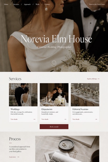 Weddings & Events website design for United States, showing a clear opening, service information, supporting content, and a focused inquiry action.