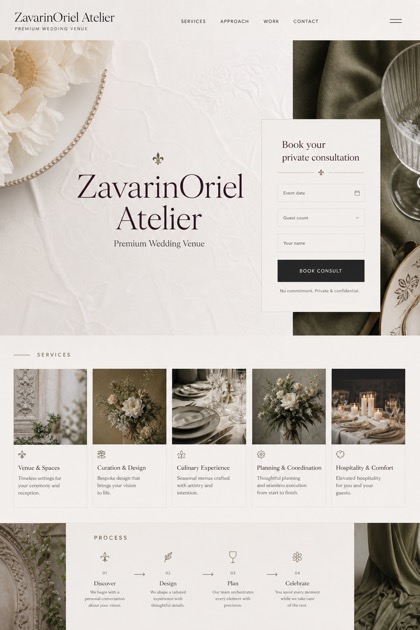 Weddings & Events website design for United States, showing a clear opening, service information, supporting content, and a focused inquiry action.